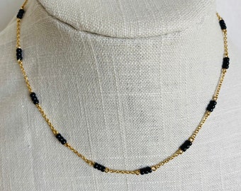 Mangalsutra, Golden and Silver tone, Modern mangalsutra, Chain mangalsutra, Black beads necklace, Layering black beads necklace