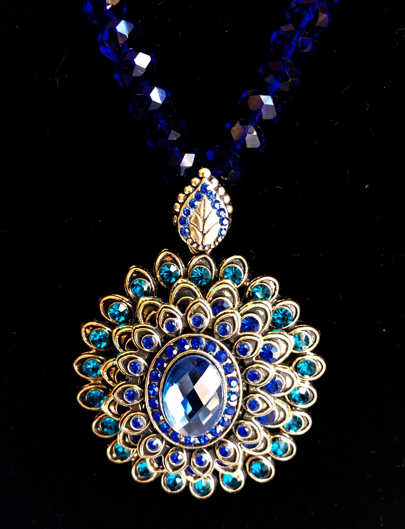 Royal Blue Necklace Peacock Color Pendant Necklace Peacock Etsy
