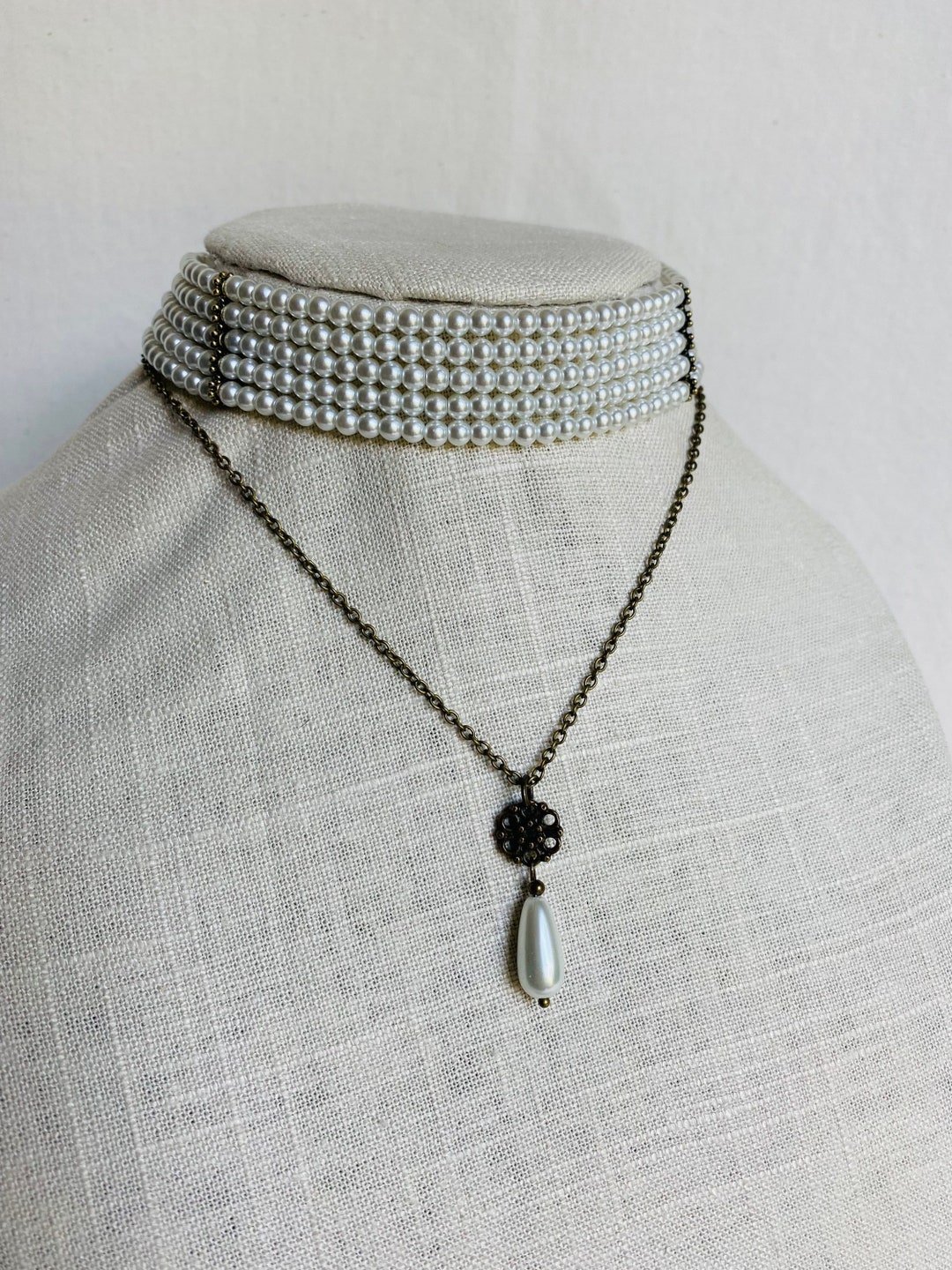 Pearl Choker, Pearl Choker Multi Strand, 5 Strand Pearl Choker, 5 Row