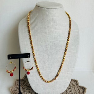 Marathi Jewelry, India Saree jewelry, Golden necklace, Faceted Golden beads necklace with earrings,, Mohanmaal, India traditional jewelry