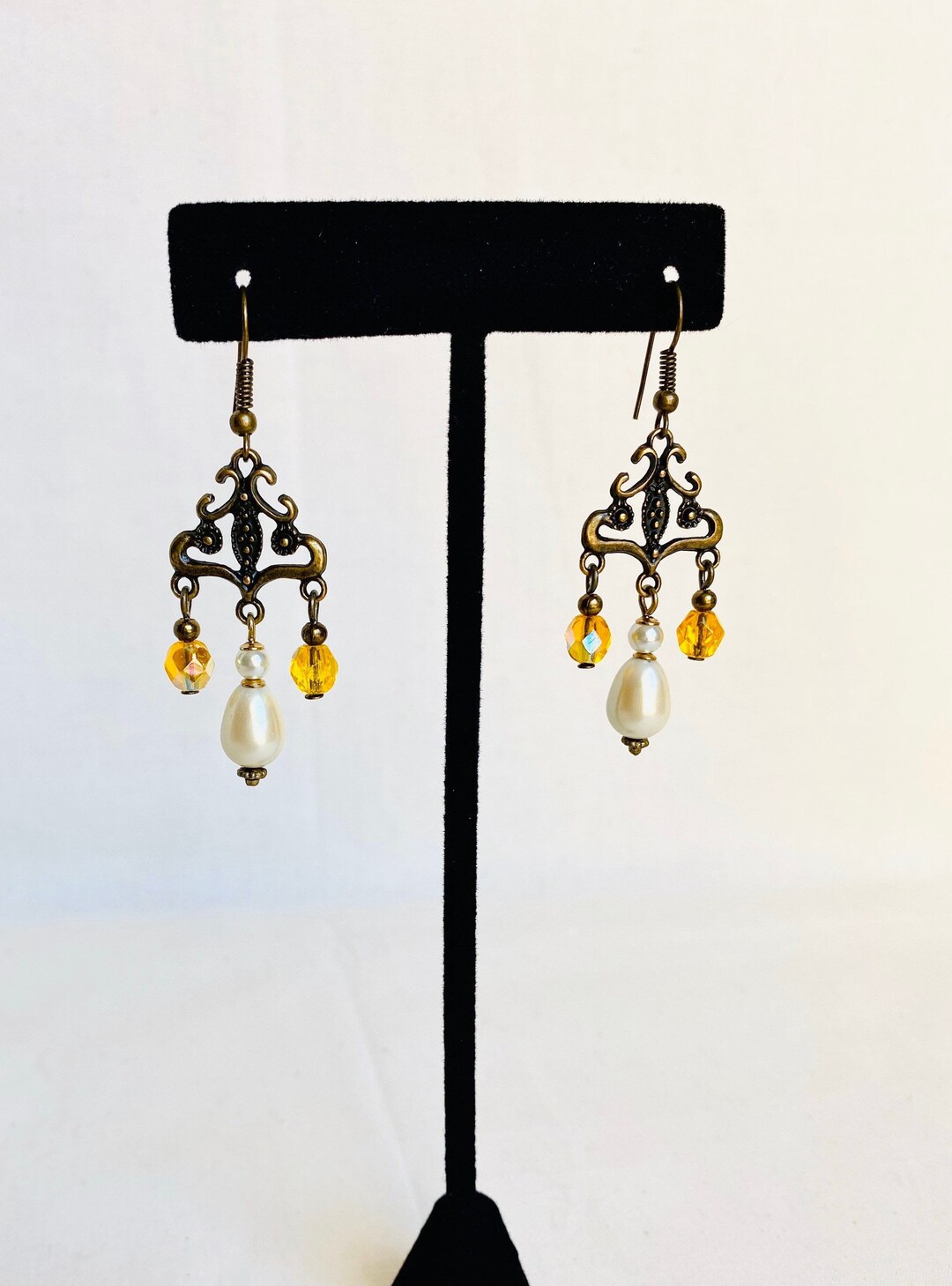Vintage Style Clip-On Chandelier Earrings - Antique Silver/Gold Brass With Crystal Beads