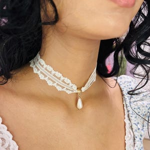 Lace choker, Lace choker with pendant, Choker, Vintage style choker, Ribbon necklace, Mid century Ribbon choker, Edwardian lace choker
