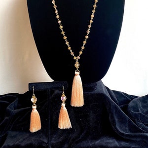 Handmade Tassel Necklace and Earrings: Beaded Silky Tassels