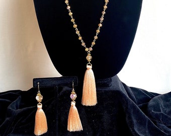 Custom made Tassel necklace, Handmade tassels, Long tassel necklace, Hand looped beads necklace, Tassel earrings, Layering tassel necklace