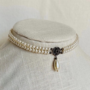2 strand pearl choker, Pearl choker multi strand, Custom made choker, Pearl choker necklace, 2 layer pearl choker, Edwardian choker