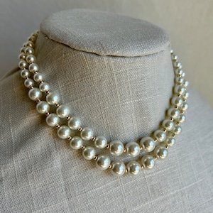 2 Strand Graduated Pearl Necklace, 14k Gold Plated Pearl Necklace ...