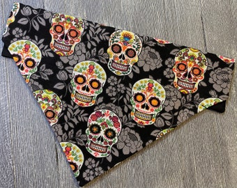 Skulls over the collar dog bandana, skull bandana, halloween bandana