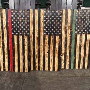Handcrafted American Flag with Colored Stripe Police, Fire, EMT, Military| Wooden | Wall hanging | Wire on back for easy install |