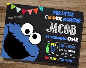 Cookie Monster Birthday Invite ,Cookie Monster Invitation,Birthday Invite