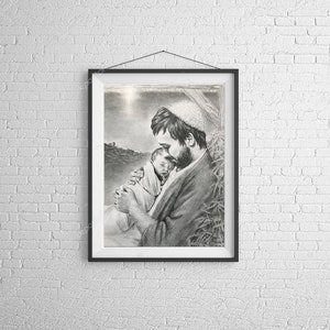 Joseph holding baby Jesus, Nativity, Christmas drawing, family gifts, unique gifts