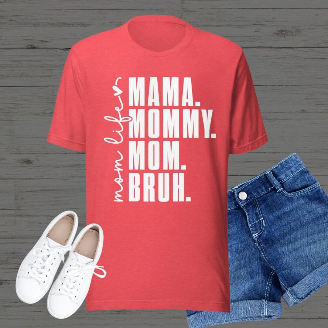 SLEITY Funny Mama Mommy Mom Bruh T-Shirt - Colorful Graphic Tee For Women, Yellow, Large