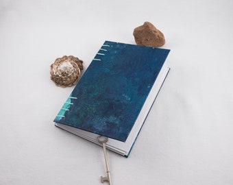 Journal With Blue Textured Handmade Paper Cover and Special Binding