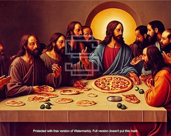 The Last Supper With Pizza Oil Painting - One of a Kind