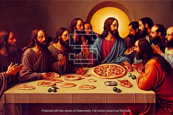 The Last Supper With Pizza Oil Painting - One of a Kind