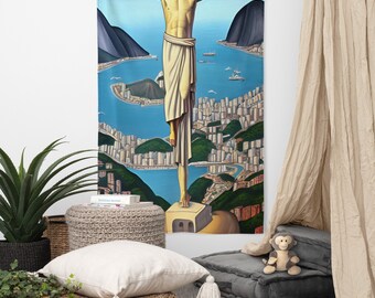 Oryginalny obraz gobelinu ściennego Corcovado-potężny Jezus nad Rio de Janeiro, Brazylia-statua Chrystusa Odkupiciela w Brazylii