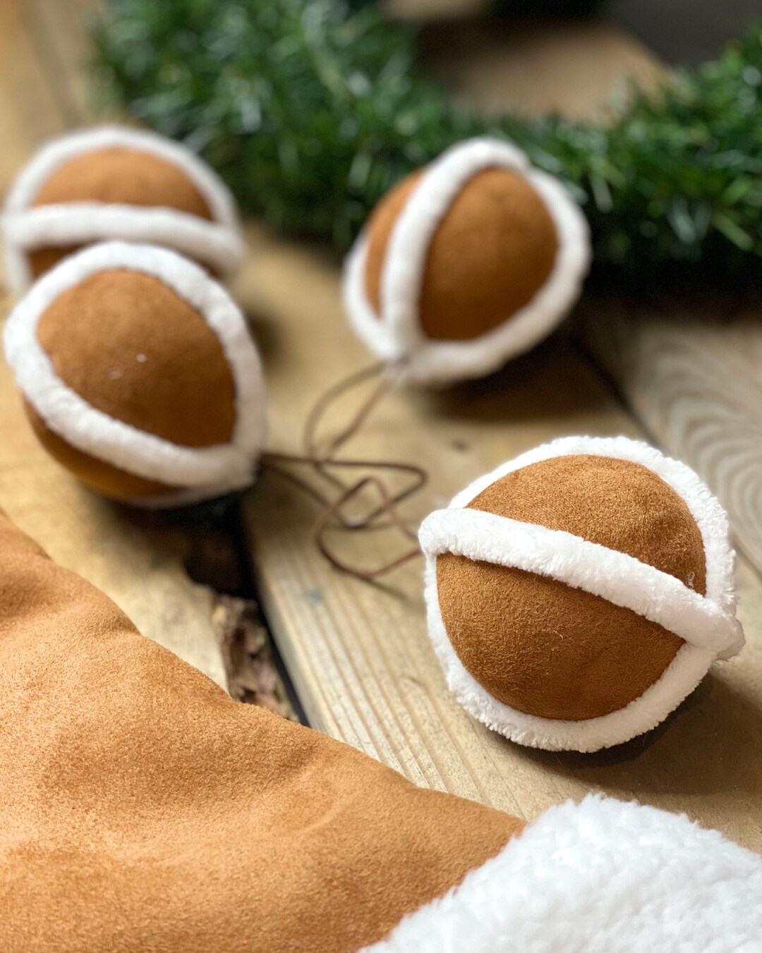 Set of 4 Tan Sherpa & Faux Fur Christmas Ornaments - Etsy Canada