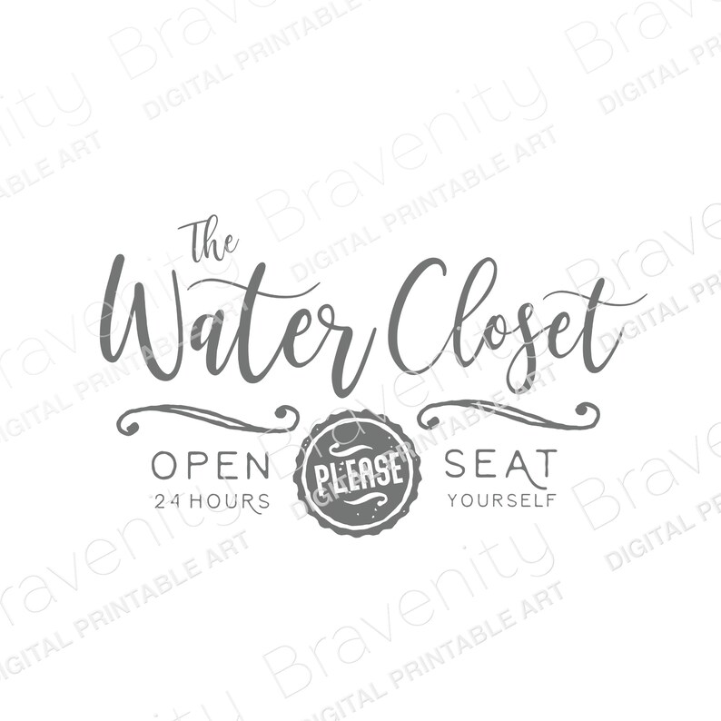Water Closet Printable Sign for Gray Bathroom Decor Vintage Etsy