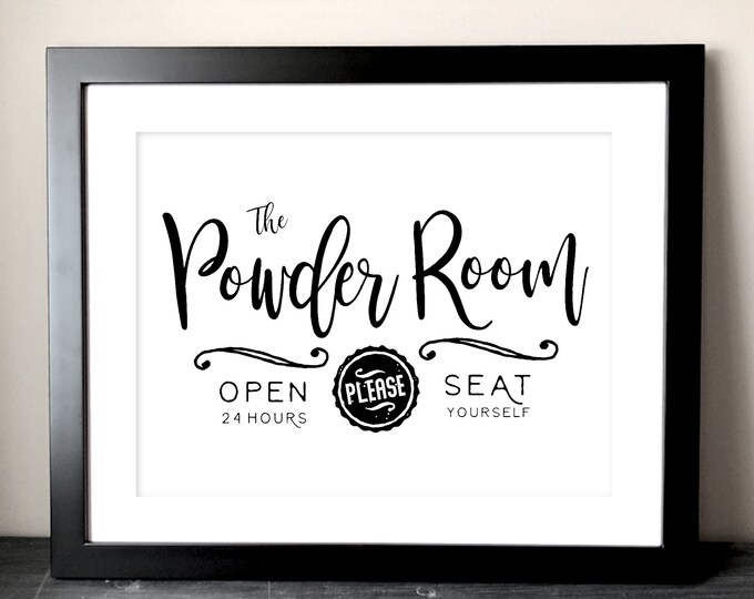 Powder Room Printable Sign for Farmhouse Bathroom Wall Decor, Country ...
