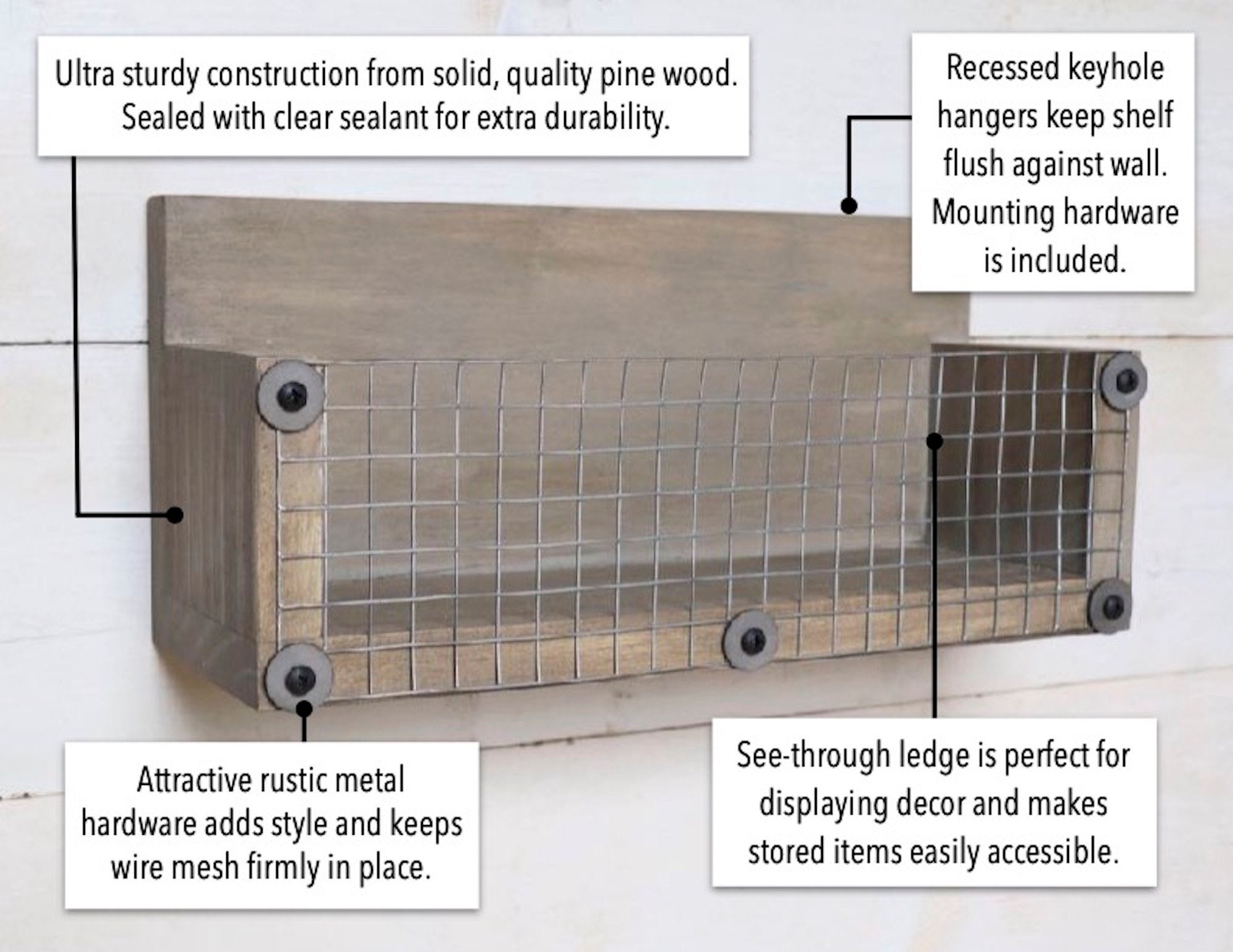 Wood Wall Shelf With Wire Basket in Weathered Wood Rustic Etsy