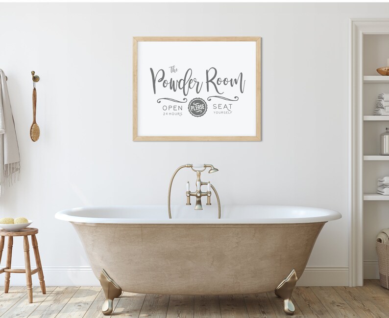 Powder Room Printable Sign for Gray Bathroom Wall Decor Etsy