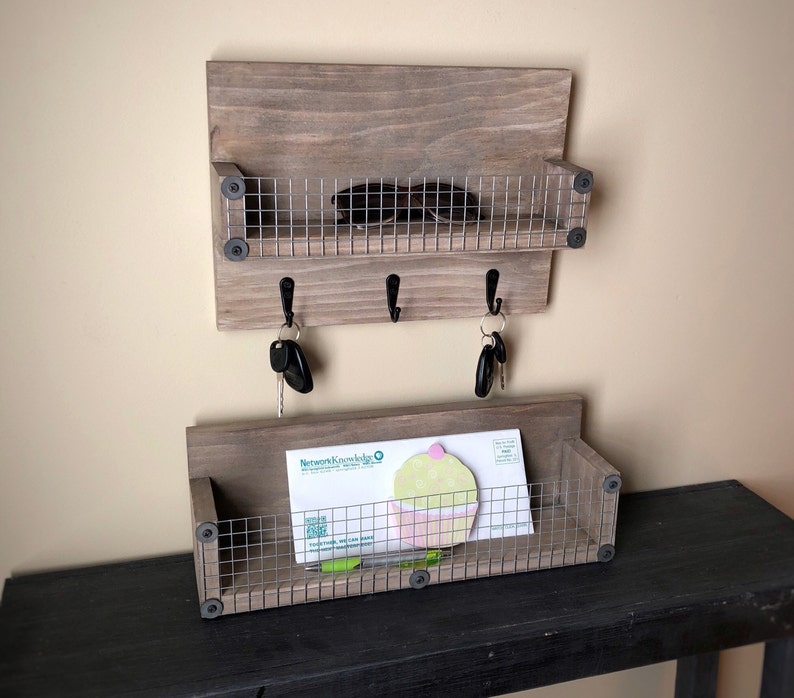 Rustic Wall Organizer Set / Key Rack Mail Slot and Basket Etsy