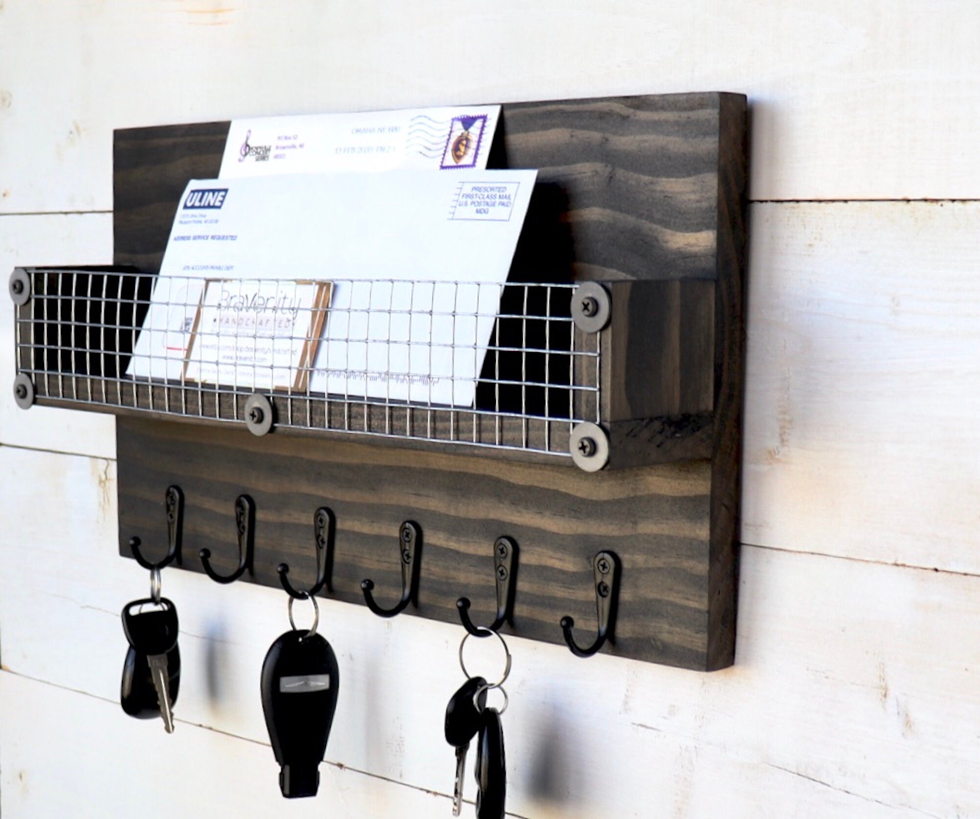 Black Key Rack Wall Mount Key Rack with Mail Slot Farmhouse Etsy
