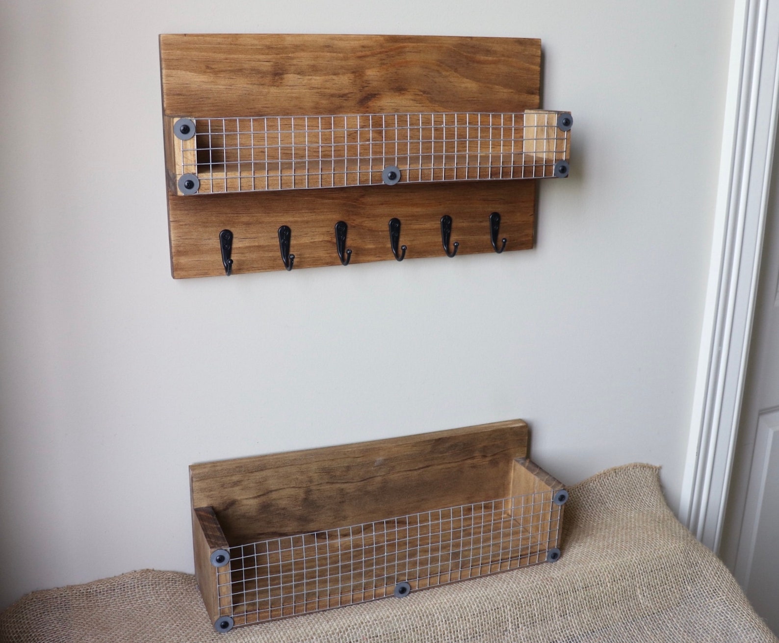 Rustic Wall Organizer Set Farmhouse Key Rack and Basket Etsy