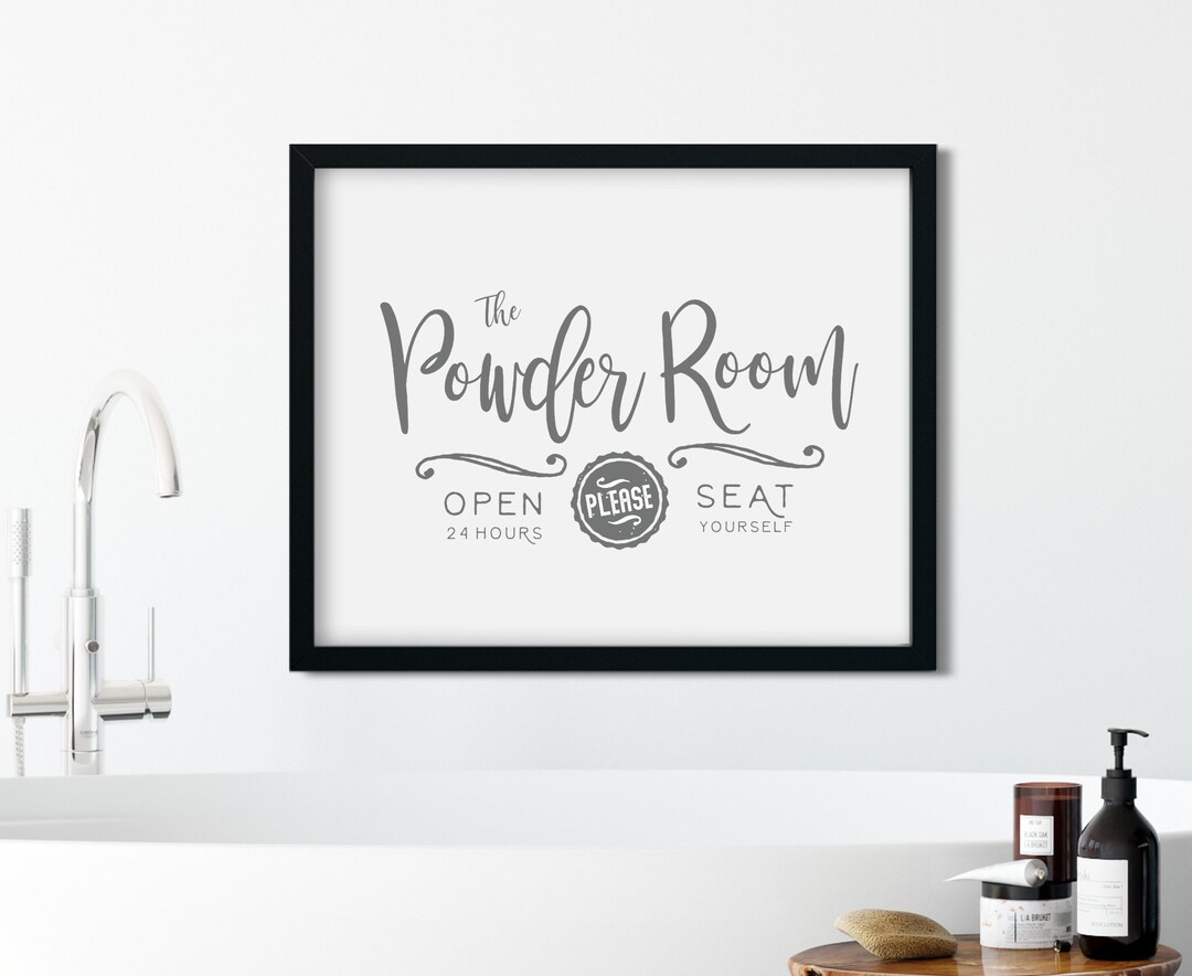 Powder Room Printable Sign for Gray Bathroom Wall Decor Etsy
