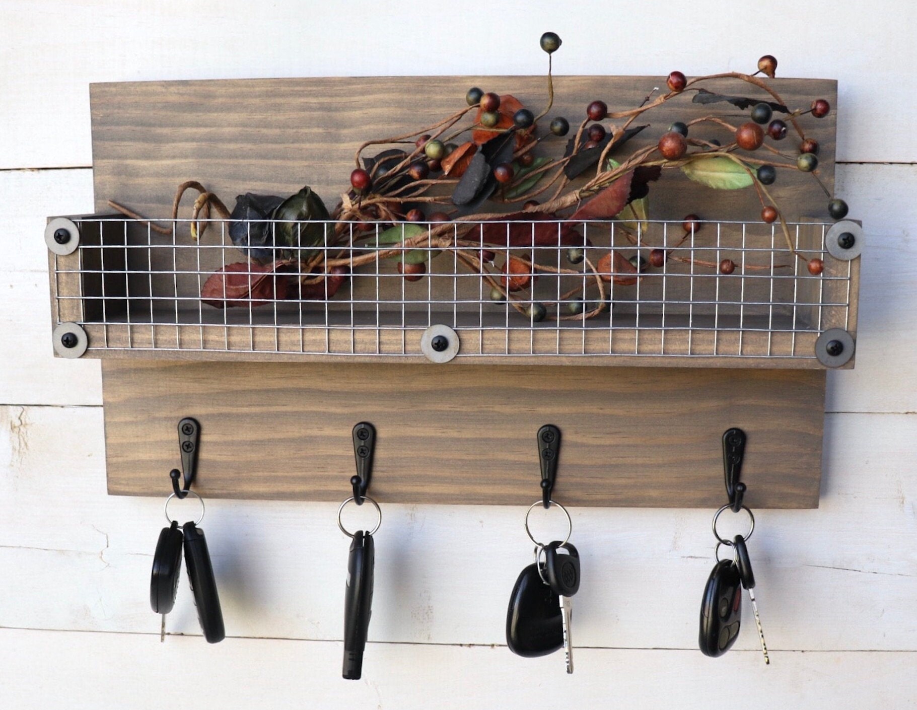 Gray Key Rack with Shelf Rustic Key Holder Gray Mail Holder Etsy