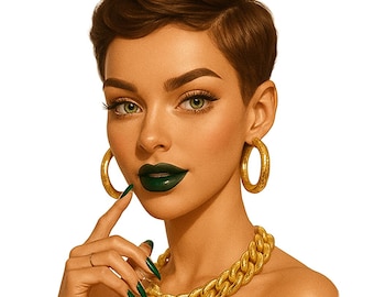 Imágenes PNG de retratos glamurosos, bellezas de pelo corto (descarga digital)