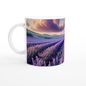 3D Lavender Fields Ceramic Mug: Botanical Print Coffee Mug