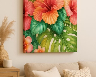 Tropical Hibiscus Paradise Canvas Print, Wall Art, Gallery Wall, Home Decor
