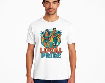 Camiseta hawaiana Orgullo Local / Diseño de Pareja de Isla Tropical