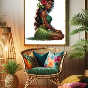 Polynesian Hula Dancer Art Print: Tropical Hawaiian Decor (Instant Download)