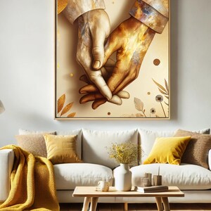 Holding Hands Art Print: Romantic Gold Couple Wall Decor (Digital Download)