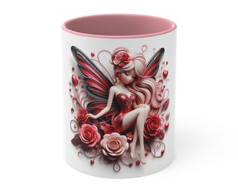 Enchanting Fairy and Roses 11 oz Mug - Romantic Valentine's Day Gift - Love and Magic Coffee Cup