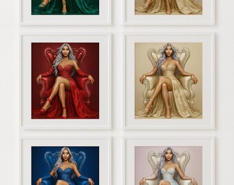 Silver-Haired Throne Queen Art | Regal Fantasy Digital Portrait (PNG)