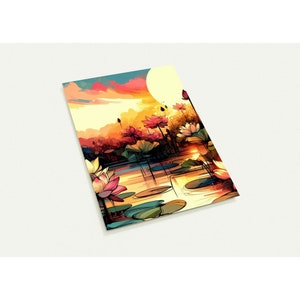 Golden Horizons: Lily Pad en Sunset 10-pack wenskaarten – deel rust en schoonheid, speciale gelegenheden