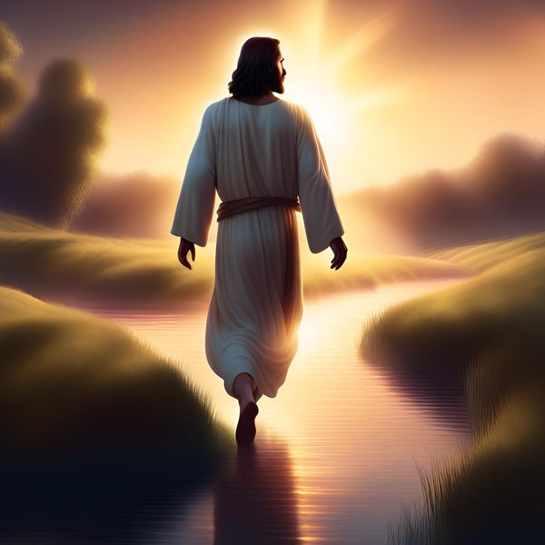 Jesus in the River Wall Art, HD PNG Download, Instant Download, Perfect for any room, AI Wall Art, For Personal Use Only