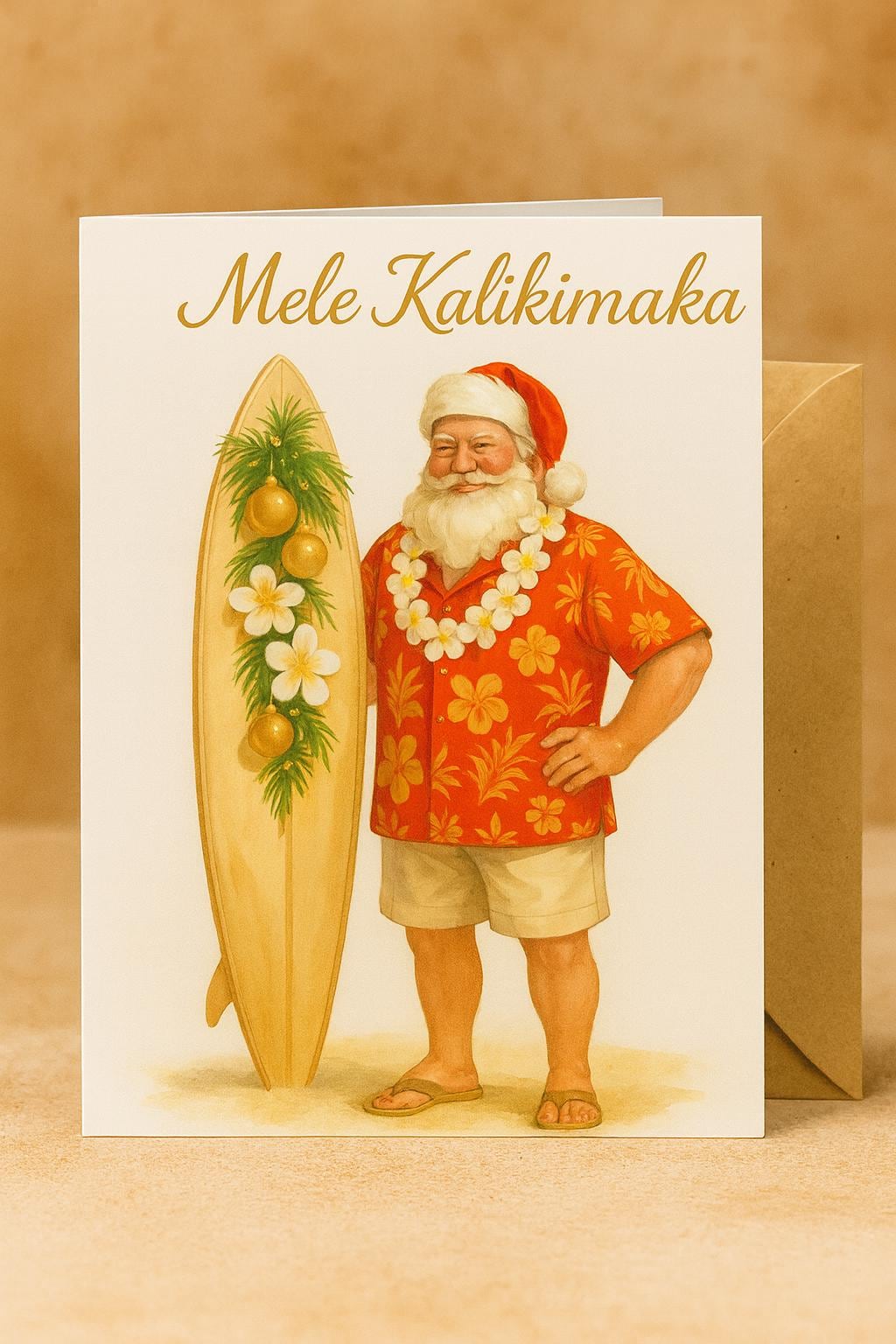 Mele Kalikimaka Hawaiian Santa Christmas Cards - Tropical Holiday