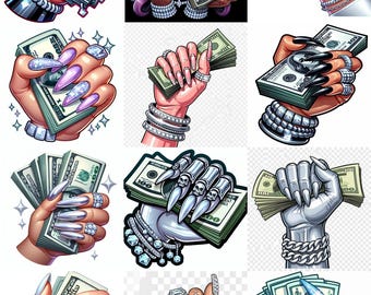 Clipart di denaro PNG / Unghie glamour, grafica di gioielli (300 DPI)