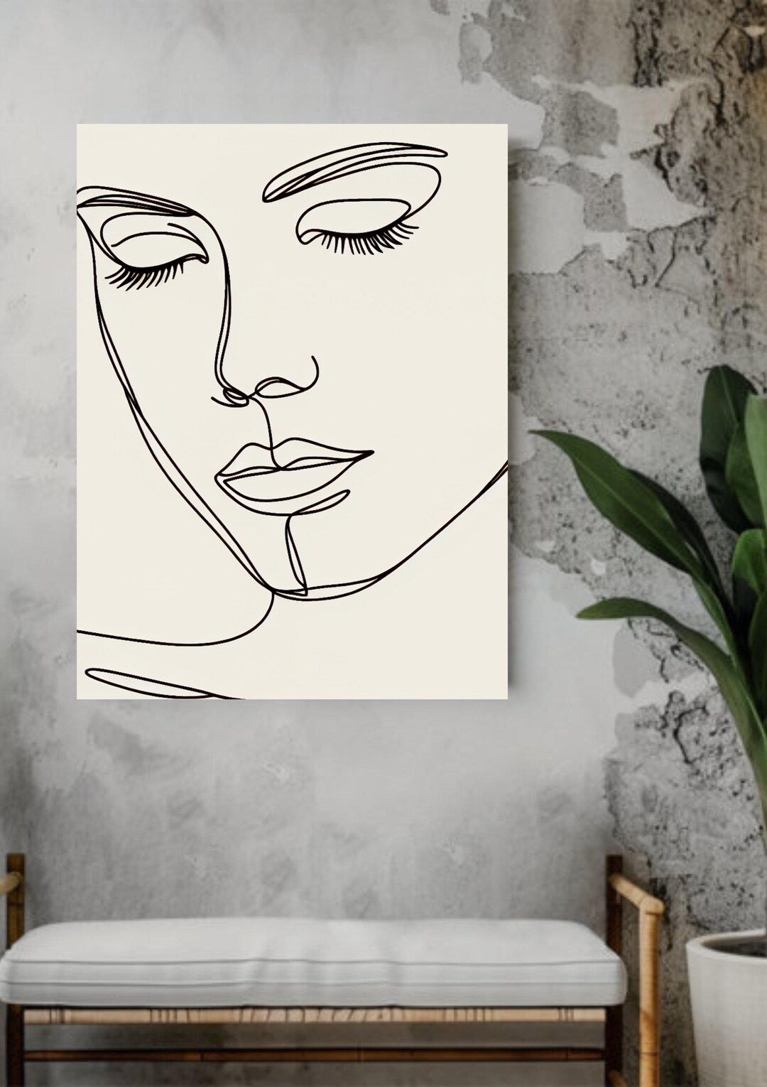 Minimalist Woman Face Line Art Print: Elegant Boho Decor (digital ...