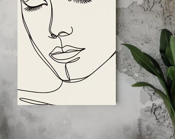 Minimalistische vrouw gezicht lijntekeningen print: elegant boho-decor (digitale download)