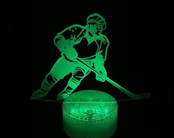Hockey Player 3D Night Lamp, 3D Night Light, Children Light Home Decor Illusion light, LED Color Changing, Handmade Laser Engraved