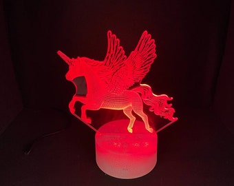 Unicorn 3D Night Lamp, 3D Night Light, Children Light Home Decor Illusion light, LED Color Changing, Handmade Laser Engraved