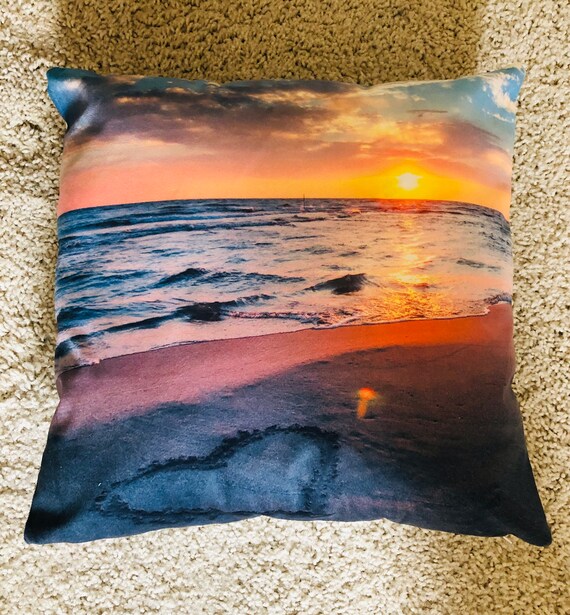Led Pillow Heart On Sand Beach Sunset Light Up Throw Etsy