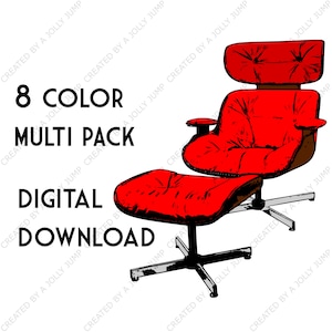 Red Chair Clip Art, Eames Lounge Chair, Vintage Clip Art, Clip Art Pack, Retro Clip Art, Furniture Clip Art, Digital Download