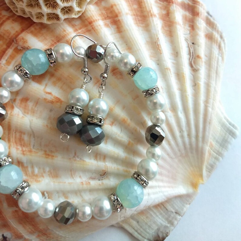 Silver Bead Drop Earrings, Silver and Pearl Earrings, Minimalist