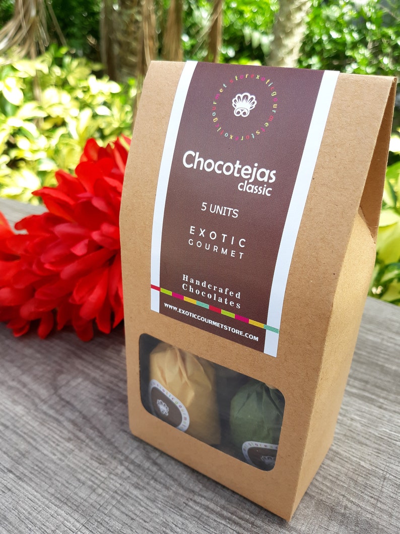 chocolate caramel gourmet bonbon pecans Peruvian in an Eco Friendly Container Box of 5 Handmade Coffe Chocotejas