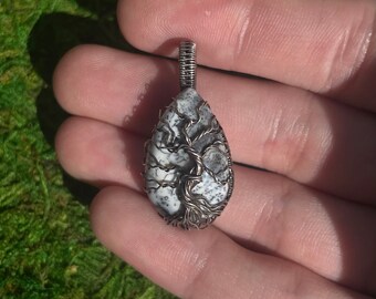 Silver Wrapped Dendritic Opal Tree